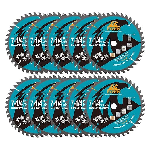 7-1/4 Inch Miter/Table Saw Blades 10pcs, 40 Teeth ATB TCT Fine Finish Wood Cutting Circular Saw Blade with 4/5 Inch Arbor