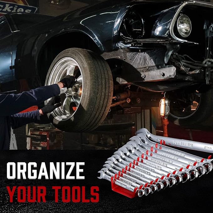 ALOANES Steel Wrench Organizer, 52-Slot Tool Organizer Set Wall Mounted & Hanging, 4 Pack Wrench Holders Fit SAE & Metric Wrench Storage(Red&Blue)