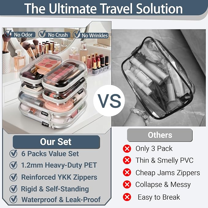 6 Pack Gray Clear Hard Shell Beauty Organizer, 1.2mm Heavy Duty Crush-Proof - Image 2
