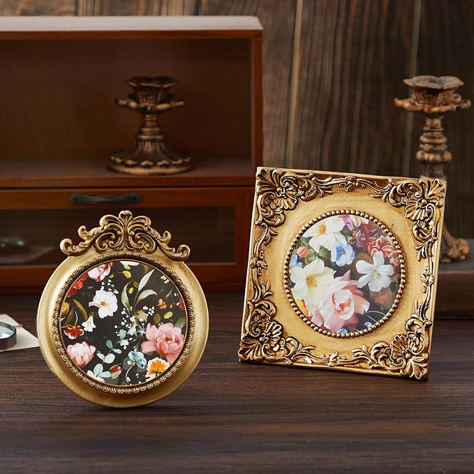 Qunclay Vintage Mini Picture Frames Set of 4, Round Rectangle Ornate Small - Image 5