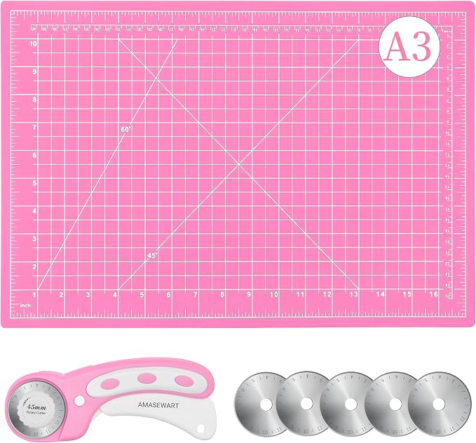 45mm Rotary Cutter and Mat Set, Fabric Cutter Wheel and 12x18 Inch Self Healing by AMASEWART