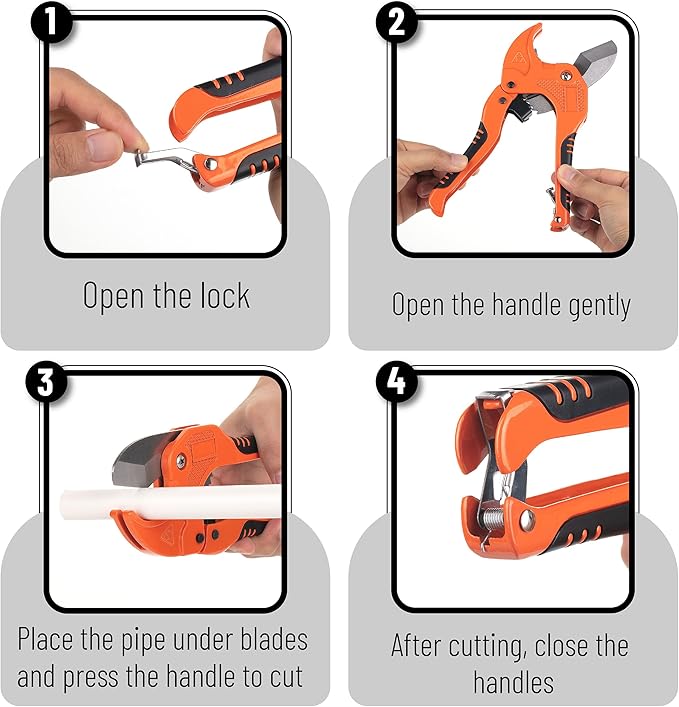 Bates- PVC Pipe Cutter, Cuts up to 1-1/4", Ratcheting PVC Pipe Cutter Tool, Pipe Cutters PVC, PVC Pipe Shears, PVC Cutter, Plastic Pipe Cutter, PEX Pipe Cutter, PVC Cutter Tool, PVC Ratchet Cutter
