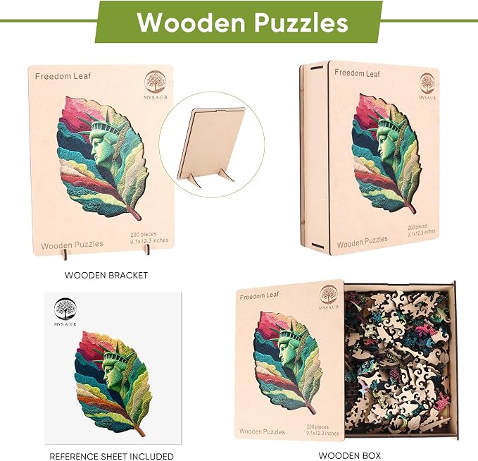 MYS A·U·R Wooden Puzzles for Adults, Freedom Leaf Jigsaw Puzzle 500pcs - Image 2