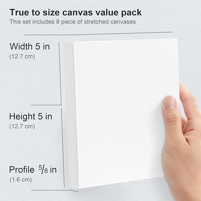 PHOENIX Small Stretched Canvas for Painting 5x5 Inch/8 Value Pack, 8 Oz Triple - Image 3