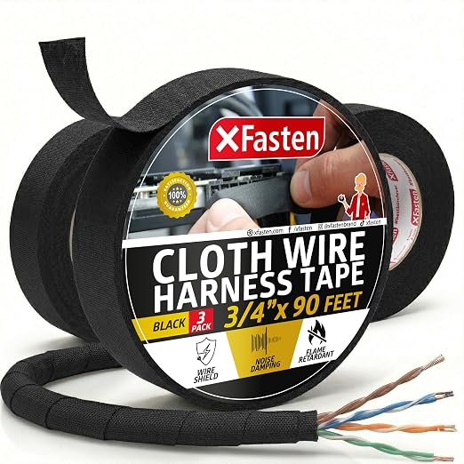 XFasten Wire Harness Tape, 3/4-Inch x 90-Foot, High Temp Wiring Loom Harness by XFasten