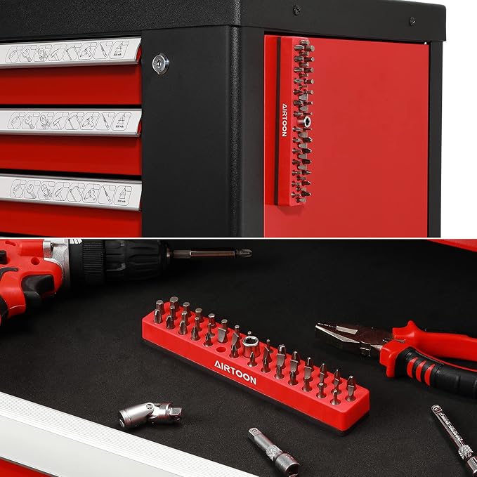 AIRTOON 1/4" Magnetic Hex Bit Holder, 43 Holes Bit Storage with Strong Magnetic Base, Magnetic Screwdriver Bit Organizer, Red