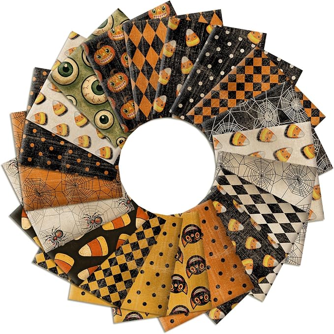 HunnmingRe 20 Pcs 10''x10'' Vintage Halloween Quilting Fabric Square Bundle - Image 7