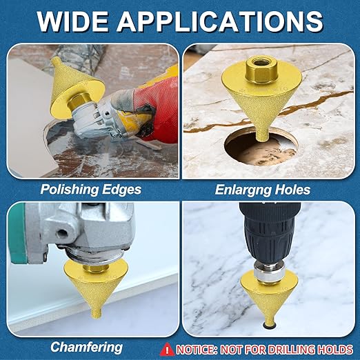 HARFINGTON Diamond Beveling Chamfer Bits Set 0-1.5" 0-2" Dia M14 Thread with Adapter, Countersink Drill Bit to Enlarge Holes for Porcelain Tile, Marble, Ceramic, Glass, Stones