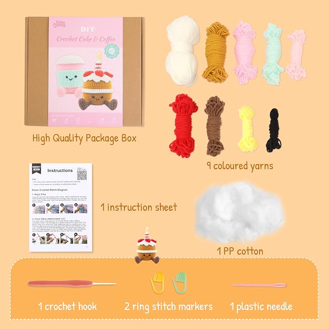 HOUSE CREATIVITY Crochet Kit for Beginners – Create a Cute Cake & Coffee Scene - Image 4