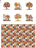 Autumn Patchwork Cottage Fabric Panel – Six 10×10 inch Designs + Bonus by FabricsTown