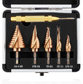 M35 Cobalt Step Drill Bit Set with Automatic Center Punch, 1/8" to 1-3/8", 6 PCS Step Drill Bit for Stainless Steel, Metal, Aluminum, Copper, Wood, PVC
