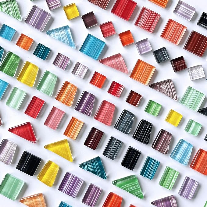 LITMIND 1.1LB Striped Crystal Glass Mosaic Tiles – Rainbow Mix Assorted Shapes - Image 2