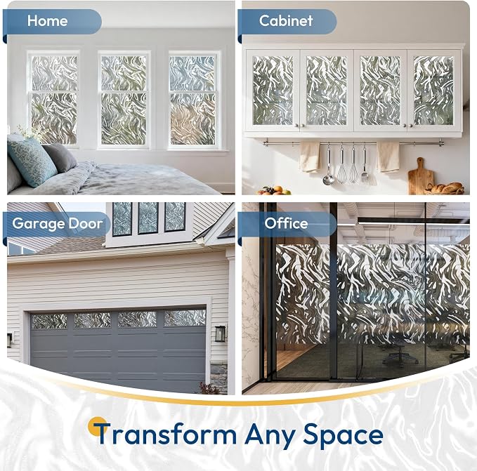 rabbitgoo Frosted Glass Window Privacy Film, Wave Pattern, 35.4" x 78.7" | - Image 6