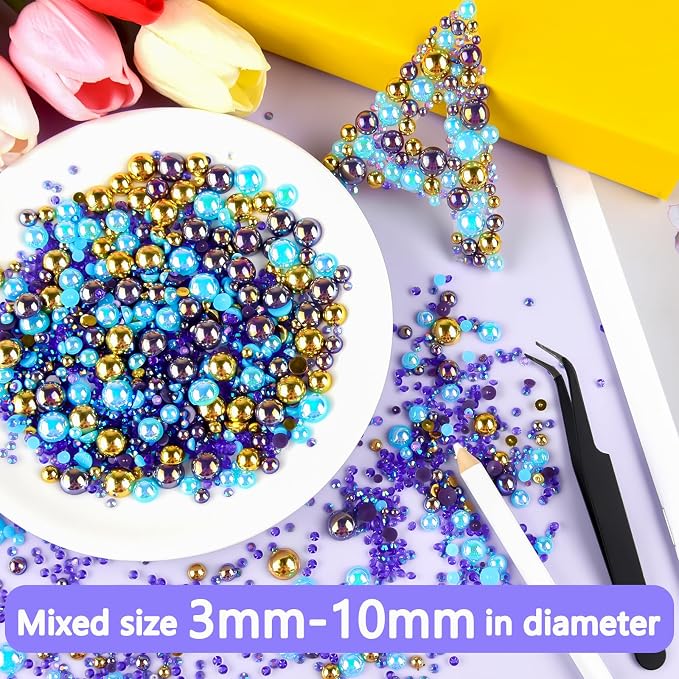 ASTARON 50g Mix Flatback Rhinestones Half Pearls - Image 3