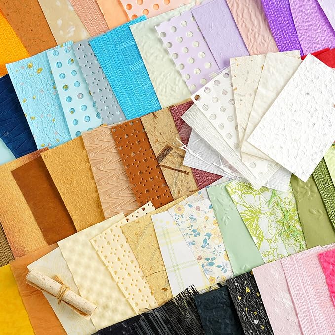 160 Sheets Textured Scrapbook Paper & Mesh Fabric Assorted Set | 10 Mixed - Image 4