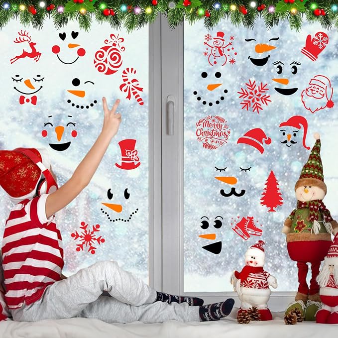 Augshy Christmas Snowman Face Stencils, 56 Pack Reusable Plastic Drawing - Image 4
