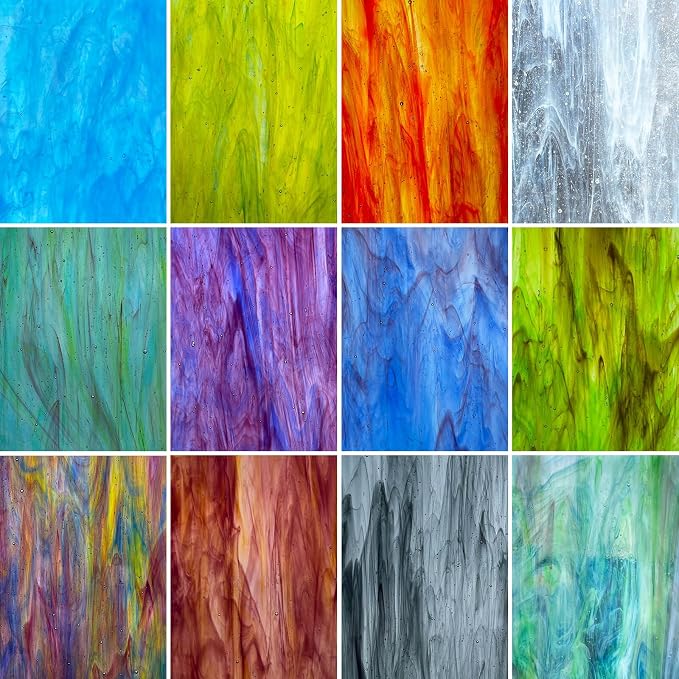 LITMIND 12 Sheets Smooth Translucent Texture Stained Glass Variety Pack by LITMIND