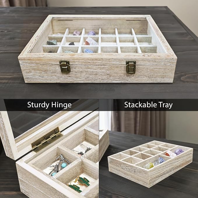 MOOCA Tempered Glass Jewelry Box Organizer, Two-Layer Jewelry Display Case - Image 5