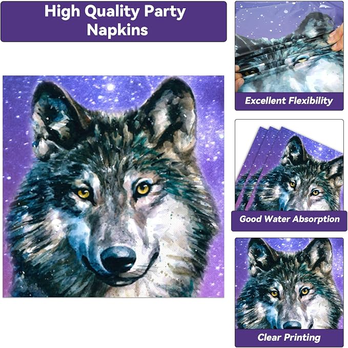 50 Guests Wolf Plates and Napkins Party Supplies Wolf Birthday Party - Image 3