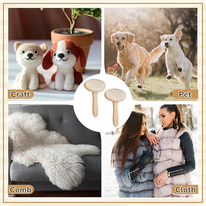 Tessco for you 2 Pcs Wood Hand Carders Needle Felting Brushes Carpet Brush Dog - Image 6