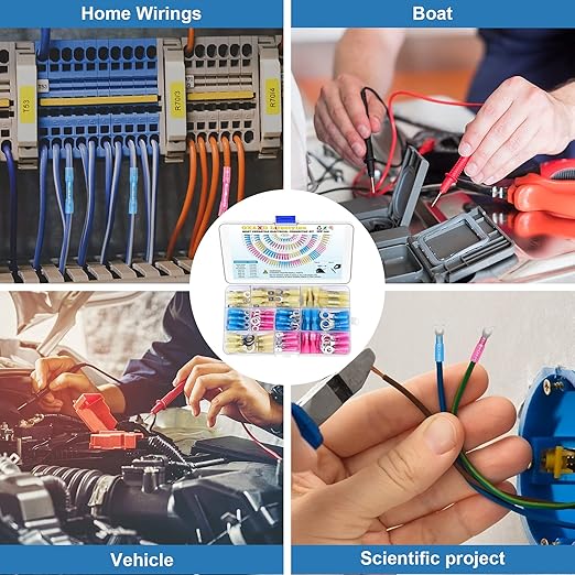 125PCS Heat Shrink Wire Connectors,Electrical Terminals Kit,Waterproof,Automotive Marine Electrical Terminals Kit,Ring Fork Hook Spade Butt Splices,Tinned Red Copper,12-10,16-14,22-16 (125PCS)