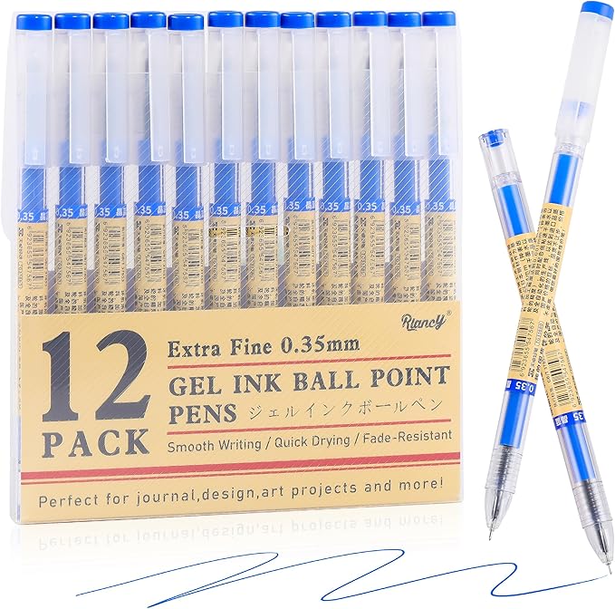 Japanese Style Blue Gel Ink Pens, 0.35mm Extra Fine Point, No Smudge Quick by RIANCY