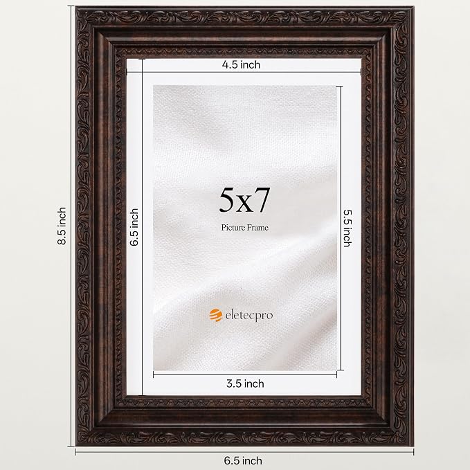 eletecpro 5x7 Vintage Picture Frame, Glass Cover, Horizontal or Vertical - Image 3