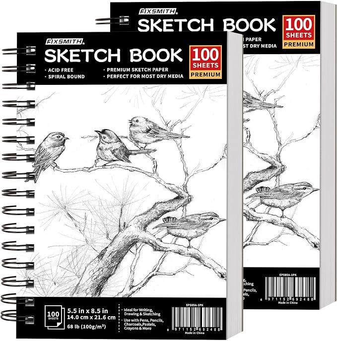 FIXSMITH 5.5"X8.5" Sketch Book | 200 Sheets Sketchbook | 2 Pack | Acid Free by FIXSMITH
