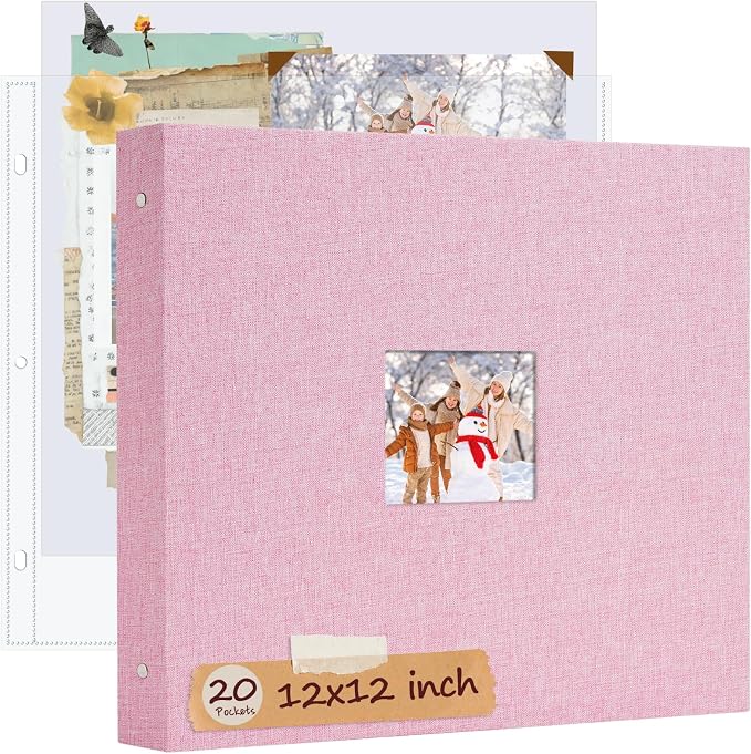 12x12 Inch Large 3 Ring DIY Scrapbook Photo Album, Linen Cover Scrapbook by Hiwhy