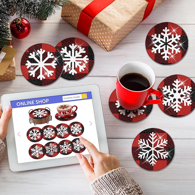 8 Pcs Christmas Snowflake Diamond Art Coasters Kit - Image 5