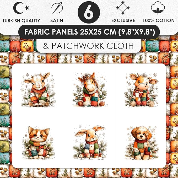 Cozy Animals Patchwork Quilting Fabric Panel – 6× Blocks + Bonus Patchwork - Image 3