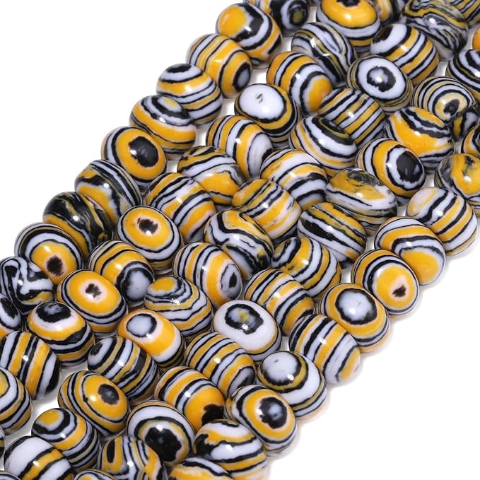 Songxi 5x8mm Natural Yellow Peacock Stone Rondelle Beads, Gemstone - Image 3