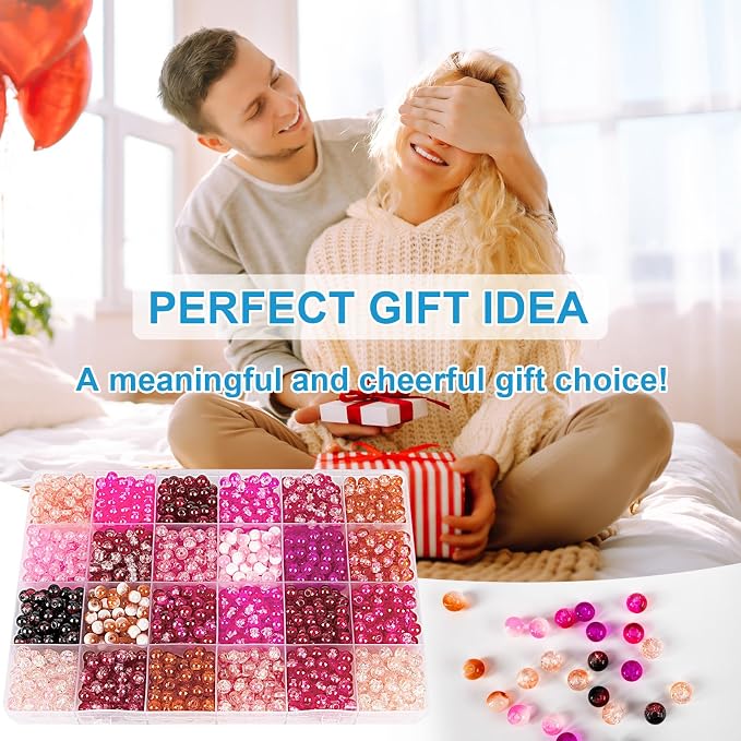 XSEINO About 1200pcs 6mm Crack Glass Beads Bracelet Making Kit, 24 Assorted - Image 7