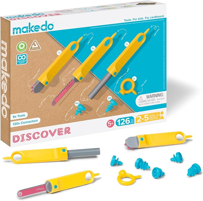 Makedo Discover | 126 Piece Cardboard Construction Toolbox by Makedo