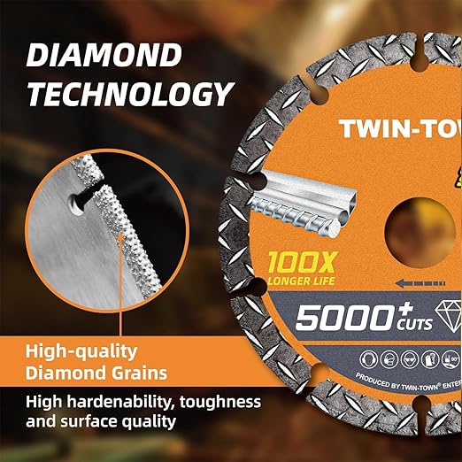 TWIN-TOWN 3" Diamond Cutting Wheel with 3/8" Arbor, Metal Cut Off Wheel, Carbide Cutting Wheel for Angle Grinder, 5000+ Cuts on Rebar, Steel, Iron, and INOX,2 Pack