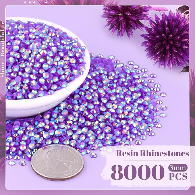 8000PCS 3mm Resin Jelly Rhinestones in Bulk, Bedazzling Flatback Crystals - Image 2