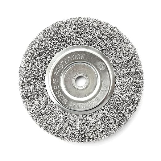YKLP 6 Inch Wire Wheel Brush for Bench Grinder Grinding Wheel,Coarse Crimped Steel Wire 0.012" with 1/2" & 5/8" Arbor for Rust Removal, Cleaning, Polishing,1PC