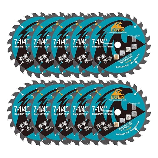 7-1/4 Inch Miter/Table Saw Blades 10pcs, 24 Teeth ATB TCT Fine Finish Wood Cutting Circular Saw Blade with 4/5 Inch Arbor