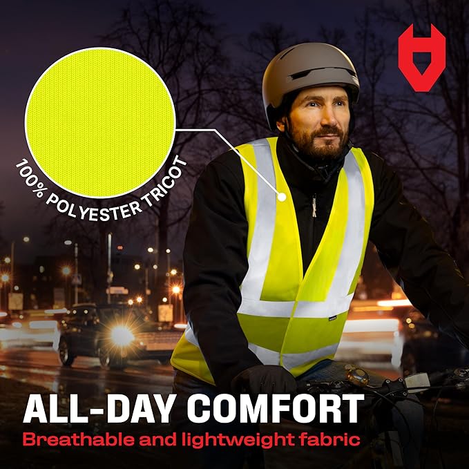 NoCry 360° Reflective Hi Vis Vest for Men and Women with Reinforced Stitching — ANSI/ISEA Yellow High Visibility Clothing for Work with Strong Hook & Loop Closure