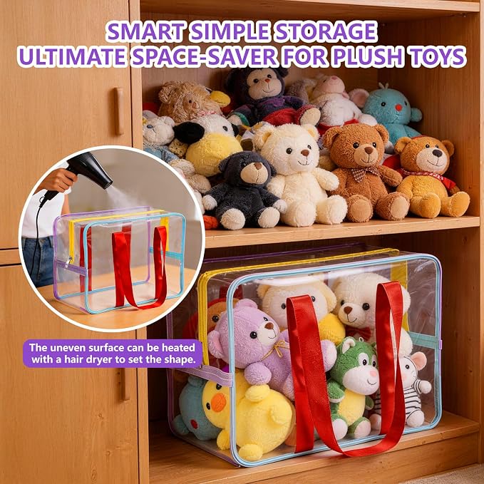 4 Pack PVC Toy Storage Bags, Large 15.75" x 8.66" x 12.21" Clear Double Zipper - Image 5