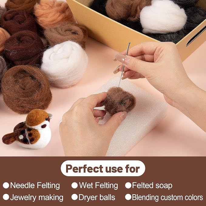 24pcs 8.5 oz Needle Felting Wool- 8 Dark Colors Nature Fibre Roving Yarn Needle - Image 5