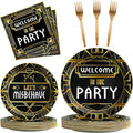 100 Pcs Roaring 1920s Party Decorations, Speakeasy Misbehave Black Gold by Qyeahkj