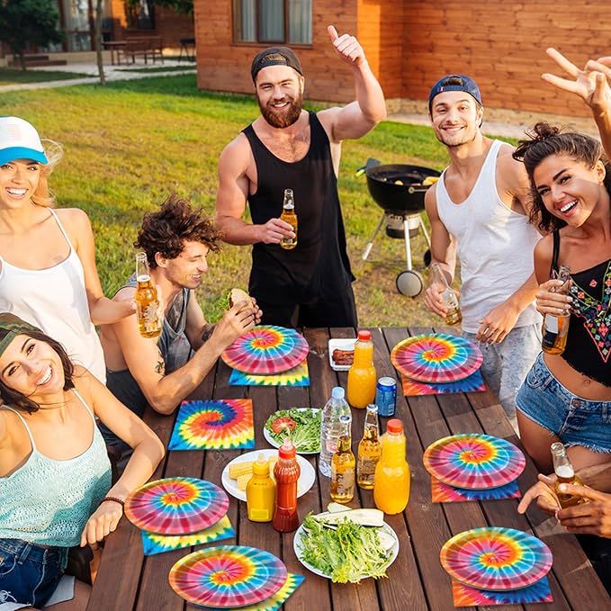 48Pcs Tie Dye Paper Plates and Napkins Rainbow Tie Party Decorations Dye - Image 6