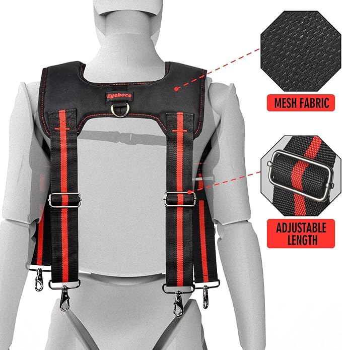 Heavy Duty Tool Belt Suspenders – Adjustable X-Back Padded Shoulder Harness with Universal Hooks – Tactical Work Suspenders for Electricians, Carpenters, Construction
