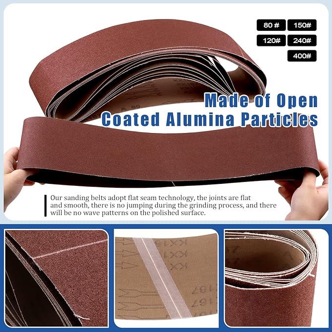 Glarks 23Pcs Sanding Belts and Sanding Discs Set Including 10Pcs 4 x 36 Inch 80/120/150/240/400 Grits Sanding Belts and 12Pcs 80/100/120/180/ 240/400 Grits Self Adhesive No-Hole Sticky Sanding Discs