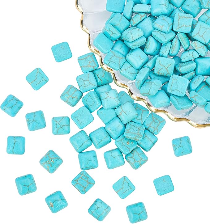 arricraft 100PCS Square Synthetic Turquoise Gemstone Flat Back Stone Cabochons by ARRICRAFT