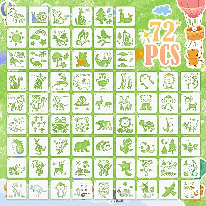 72 Pcs Animals Stencils for Painting Set, Reusable Tiger Dino Lion Deer Cute by atydkug