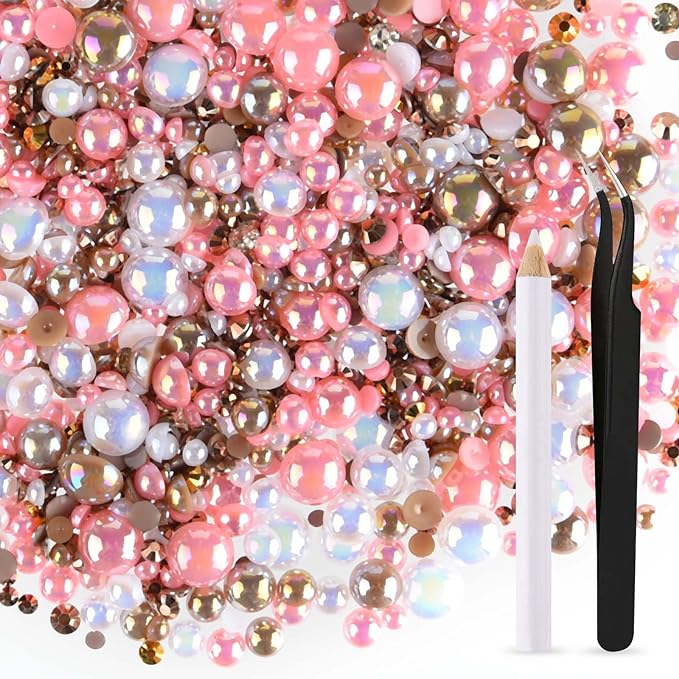 ASTARON 50g Mix Flatback Rhinestones Half Pearls by ASTARON