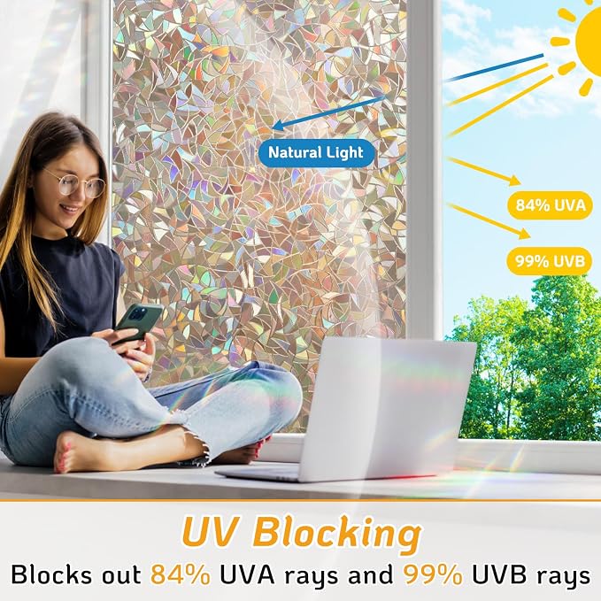 LUTE Rainbow Window Privacy Film, Stained Cling, 17.5" x 78.7" | 3D Decorative - Image 2