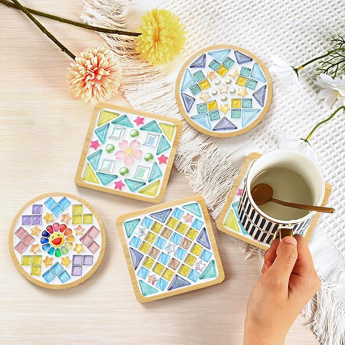 UXORSN 4 Sets DIY Mosaic Tiles for Crafts Mixed Color Glass Mosaic Kit - Image 2